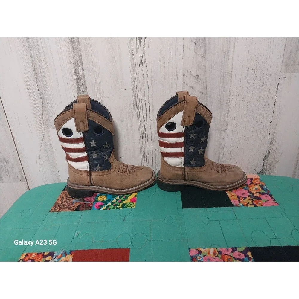 Smokey Mountain Cody James Boys Size 10 D American Flag Boots Brown
